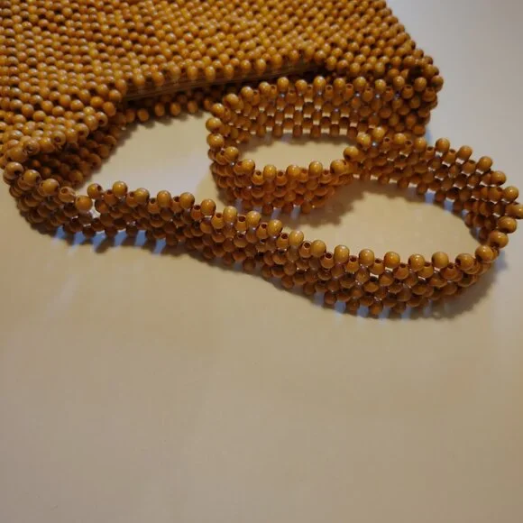 Vintage Bijoux Terner Wood Beaded Shoulder Bag Purse Western Minimalist Boho - Picture 3 of 9